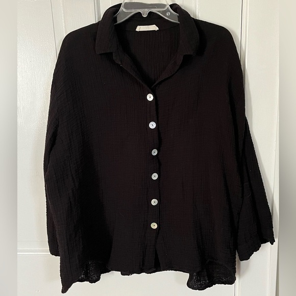 Blanca Black 100% Cotton Gauze Button Up  Swim Cover Up Shirt One Size - Picture 1 of 12